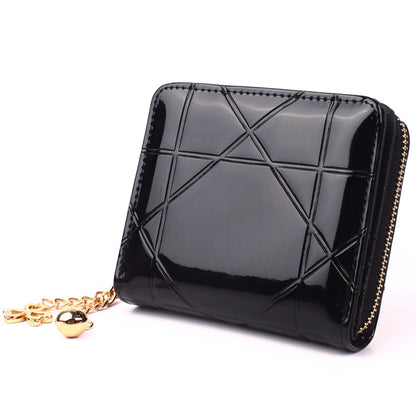 Women's Short Zipper Plaid Small Patent Leather Ladies Wallets