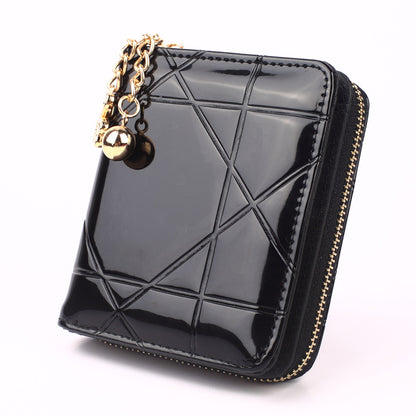 Women's Short Zipper Plaid Small Patent Leather Ladies Wallets