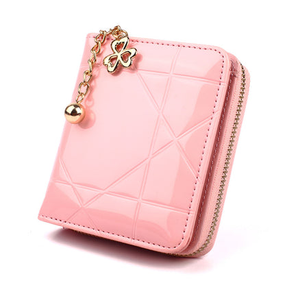 Women's Short Zipper Plaid Small Patent Leather Ladies Wallets