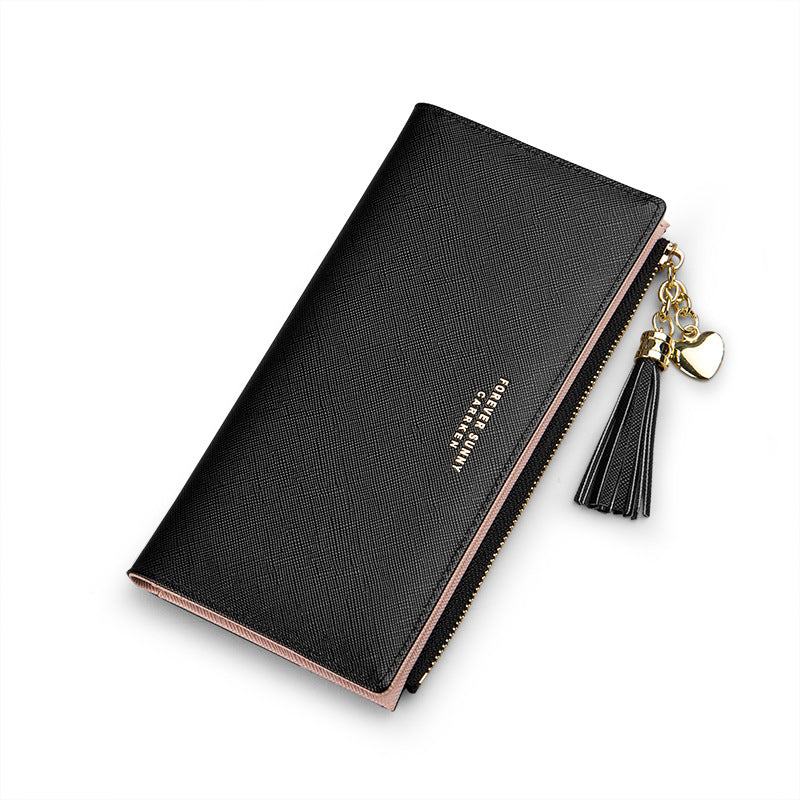 Women's Long Korean Fashionable Cross Pattern Tassel Ladies Wallets