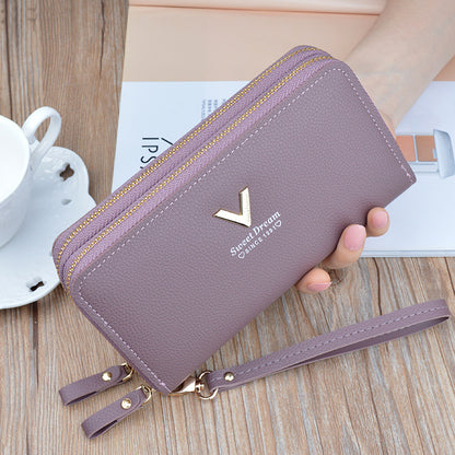 Women's Double Zipper Long Fashion Layer Multi Slots Change And Ladies Wallets