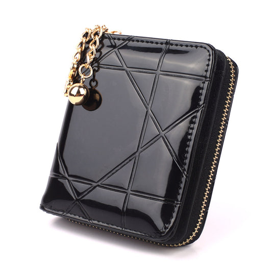 Women's Short Zipper Plaid Small Patent Leather Ladies Wallets