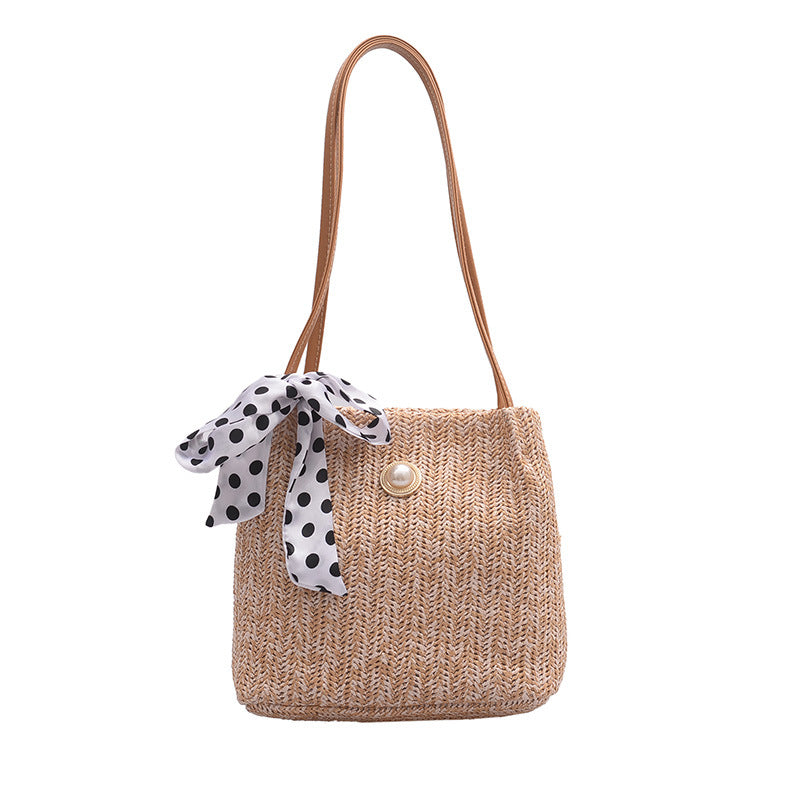 Summer Bow Woven Portable Beach Pearl Shoulder Bags