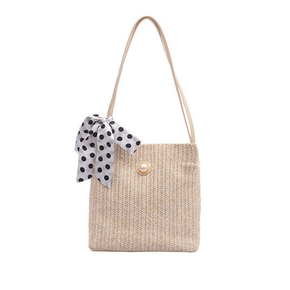 Summer Bow Woven Portable Beach Pearl Shoulder Bags