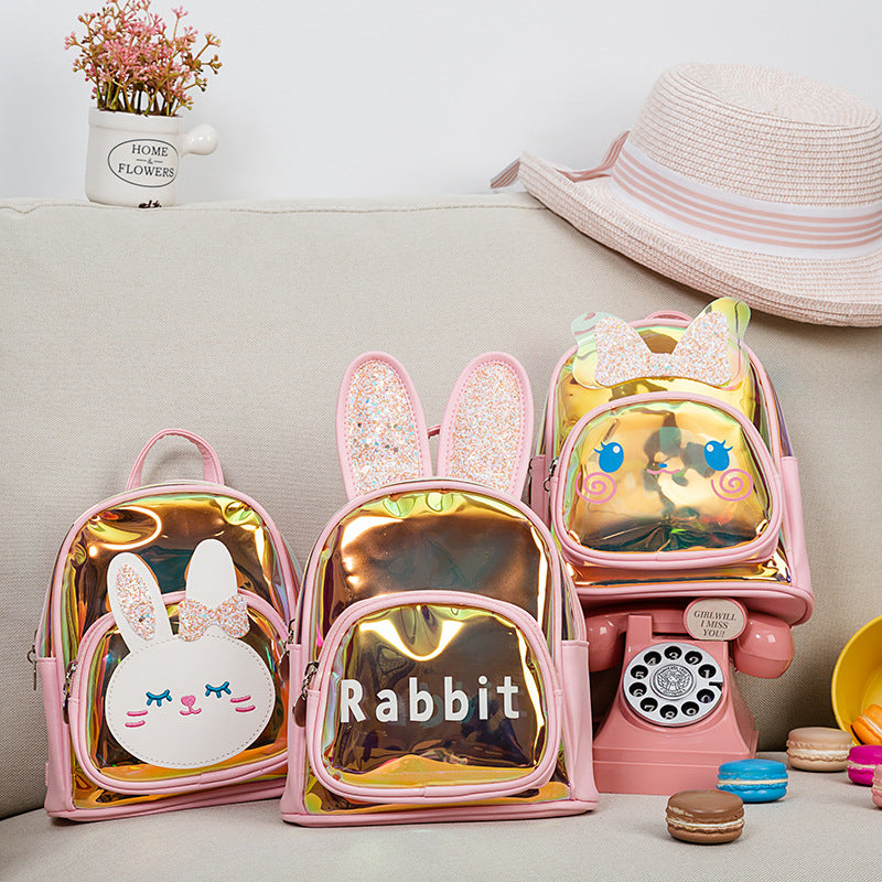 Sacs d'école maternelle pour enfants avec motif de lapin mignon et transparent pour danse laser