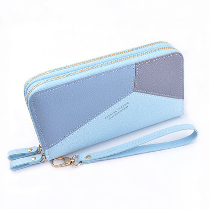 Women's Double Zip Long Korean Stitching Contrast Color Change Bags