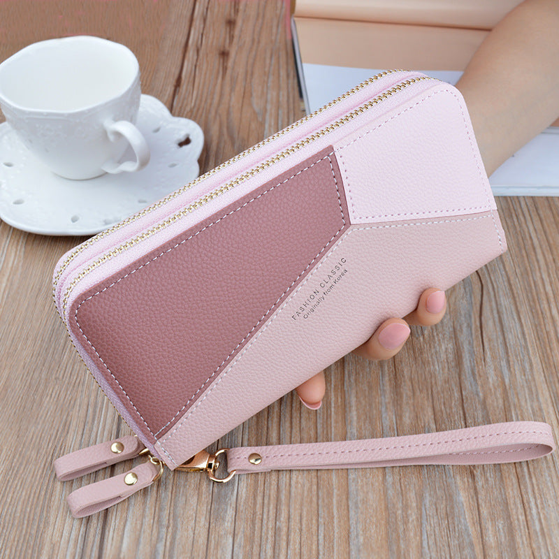 Women's Double Zip Long Korean Stitching Contrast Color Change Bags