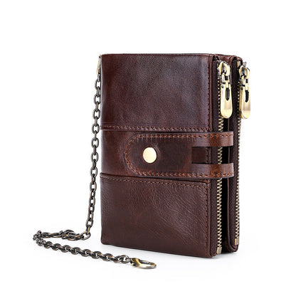 Men's Oil Wax Leather Zipper Hasp Clutch Men's Wallets