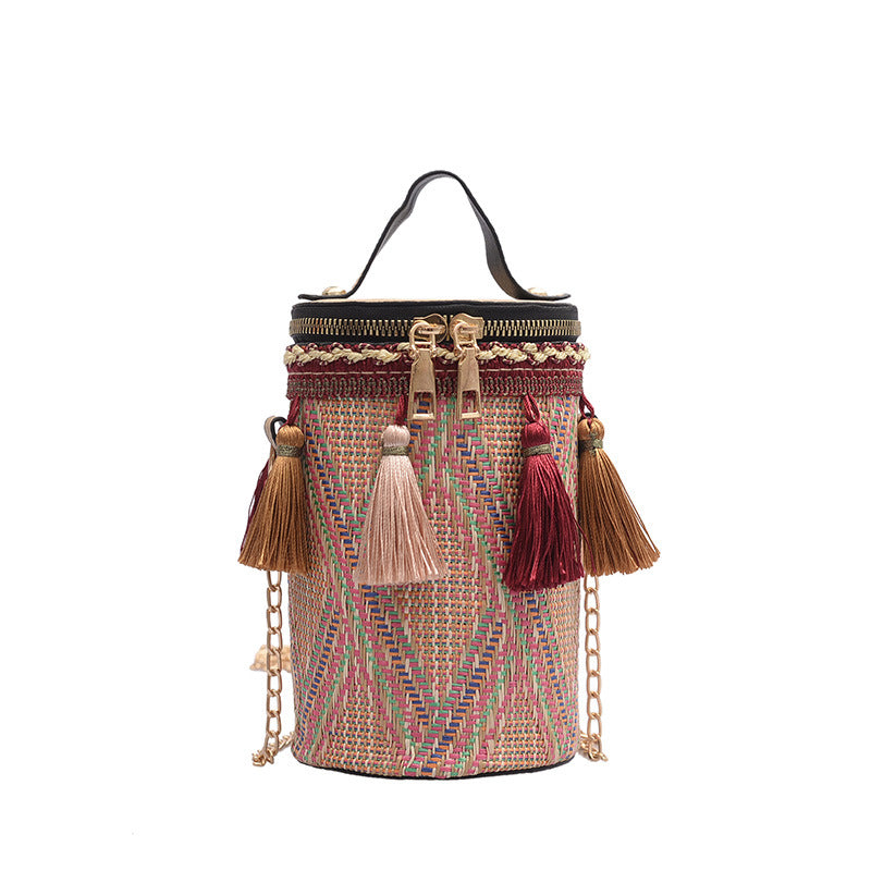 Ethnic Style Portable Straw Cylinder Fairy Crossbody Bags