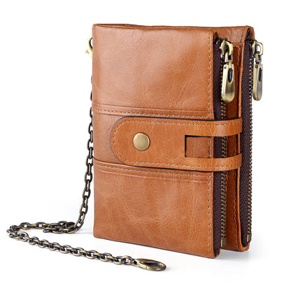 Men's Oil Wax Leather Zipper Hasp Clutch Men's Wallets