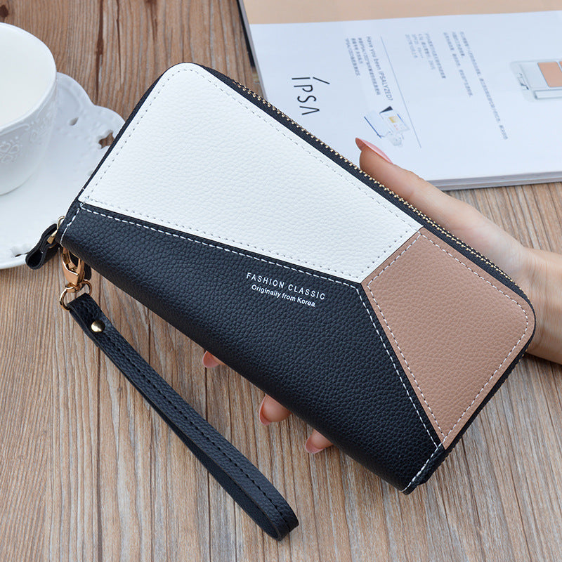 Women's Double Zip Long Korean Stitching Contrast Color Change Bags