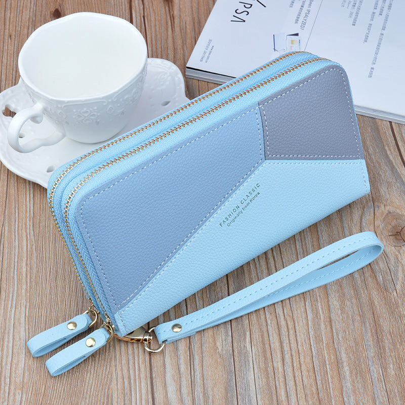 Women's Double Zip Long Korean Stitching Contrast Color Change Bags