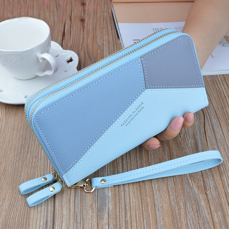 Women's Double Zip Long Korean Stitching Contrast Color Change Bags