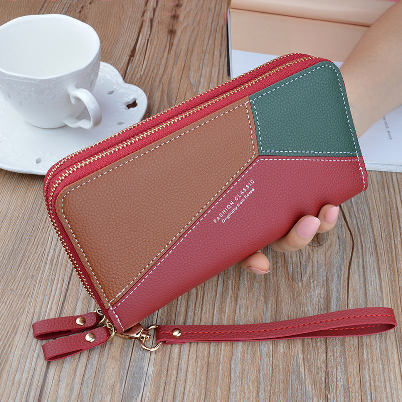 Women's Double Zip Long Korean Stitching Contrast Color Change Bags