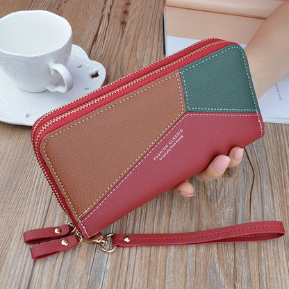 Women's Double Zip Long Korean Stitching Contrast Color Change Bags