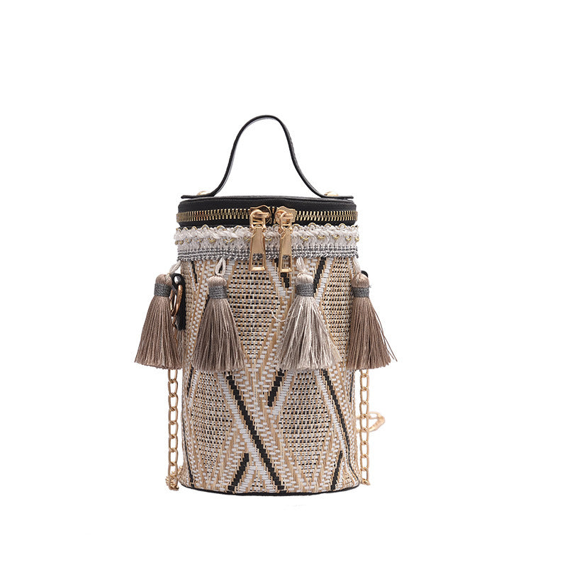 Ethnic Style Portable Straw Cylinder Fairy Crossbody Bags