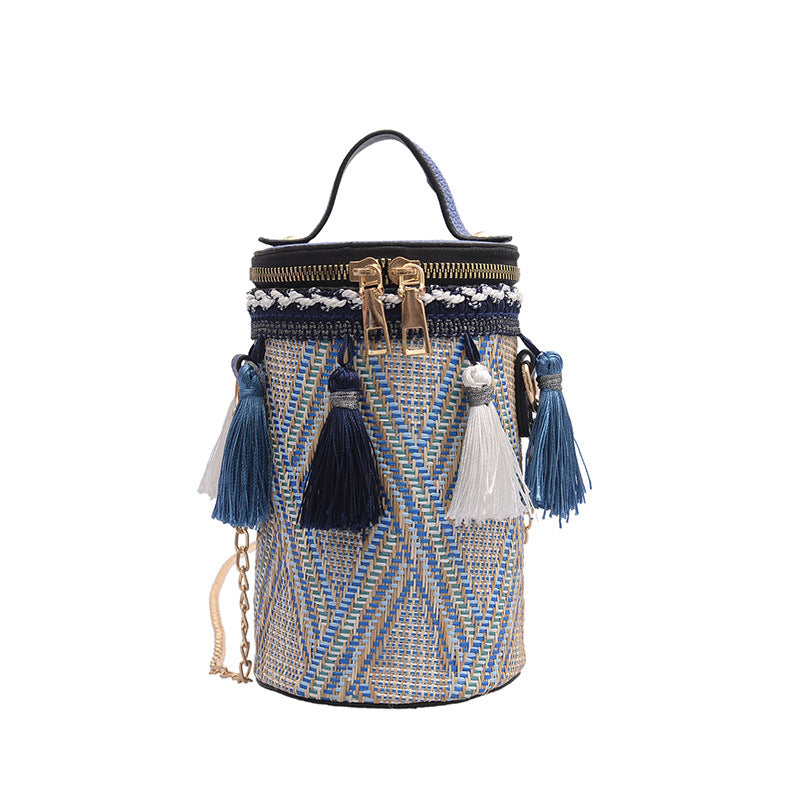 Ethnic Style Portable Straw Cylinder Fairy Crossbody Bags