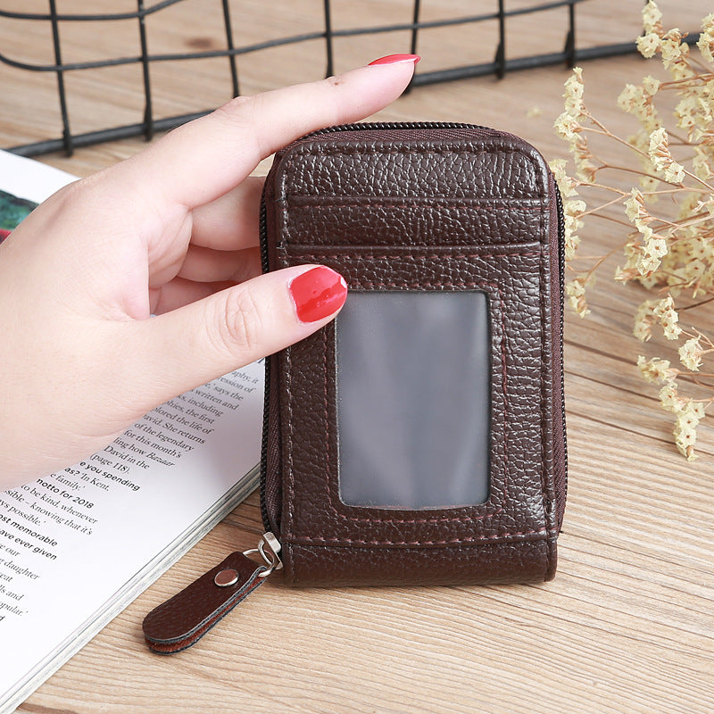 Women's Korean Style Short Oily Leather Expanding Card Holder