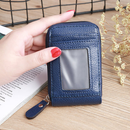 Women's Korean Style Short Oily Leather Expanding Card Holder