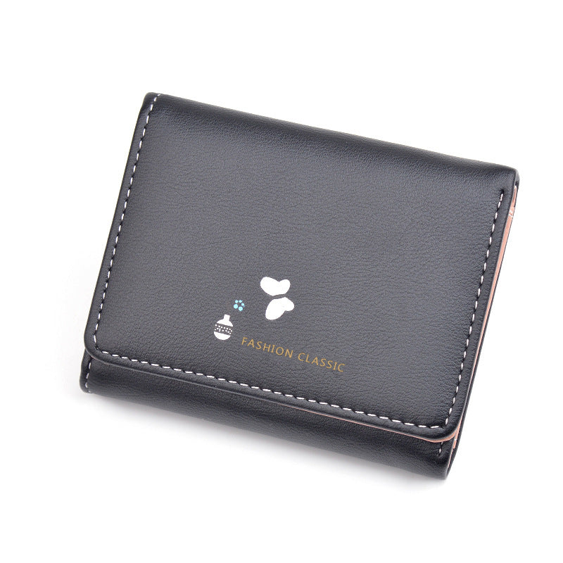 Women's Short Korean Fashion Soft Leather Folding Thin Ladies Wallets