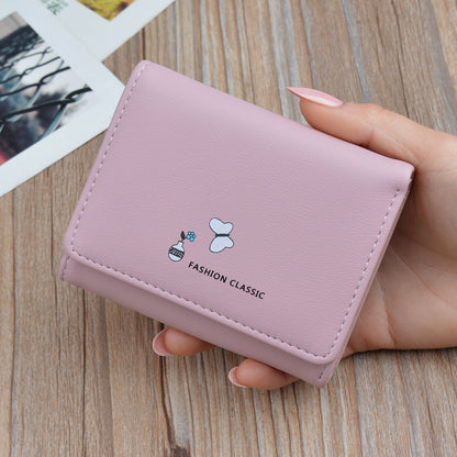 Women's Short Korean Fashion Soft Leather Folding Thin Ladies Wallets