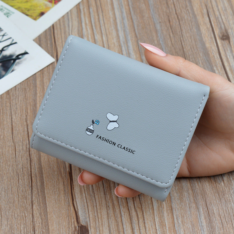 Women's Short Korean Fashion Soft Leather Folding Thin Ladies Wallets