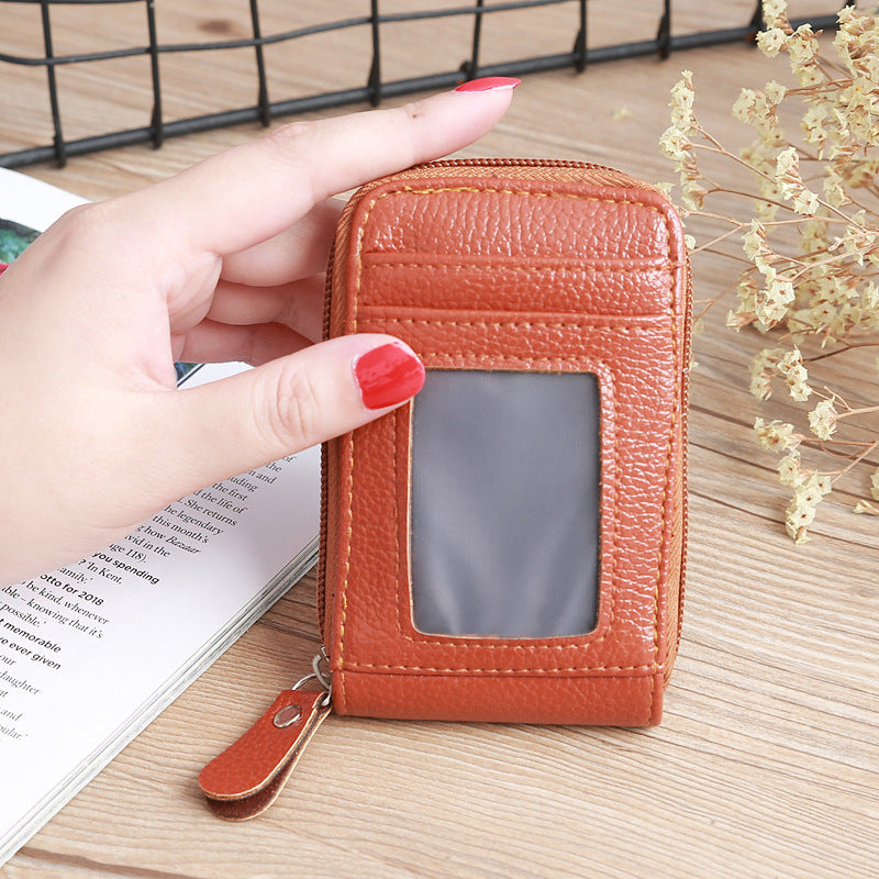 Women's Korean Style Short Oily Leather Expanding Card Holder