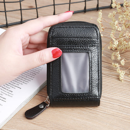 Women's Korean Style Short Oily Leather Expanding Card Holder