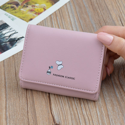 Women's Short Korean Fashion Soft Leather Folding Thin Ladies Wallets