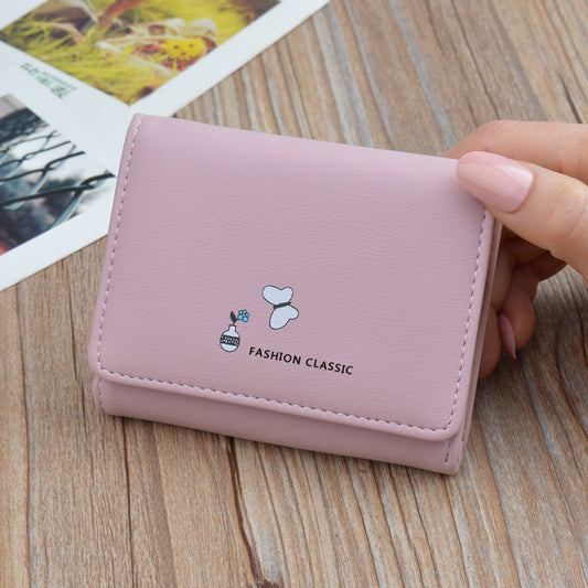 Women's Short Korean Fashion Soft Leather Folding Thin Ladies Wallets