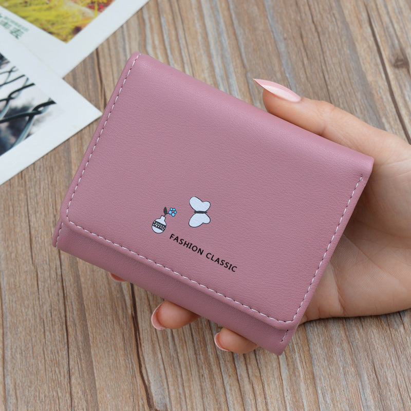 Women's Short Korean Fashion Soft Leather Folding Thin Ladies Wallets