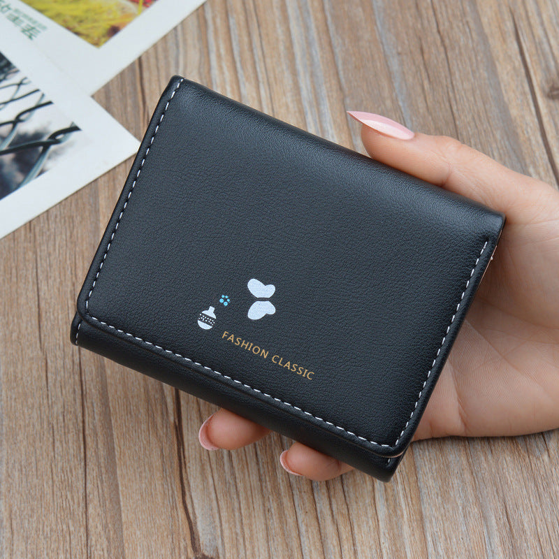 Women's Short Korean Fashion Soft Leather Folding Thin Ladies Wallets