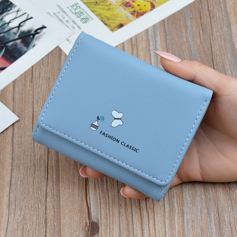 Women's Short Korean Fashion Soft Leather Folding Thin Ladies Wallets