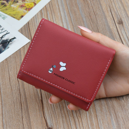 Women's Short Korean Fashion Soft Leather Folding Thin Ladies Wallets