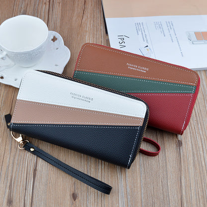 Women's Long Double Zip Clutch Fashion Color Contrast Ladies Wallets