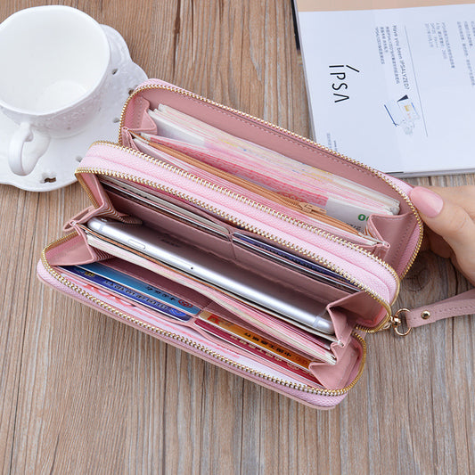 Women's Long Double Zip Clutch Fashion Color Contrast Ladies Wallets