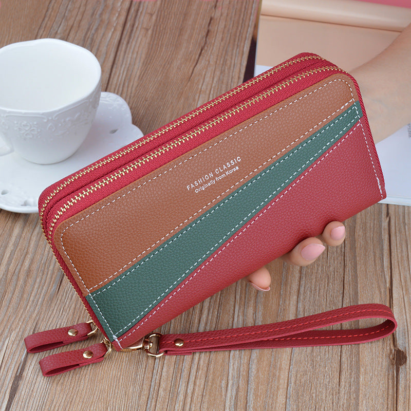 Women's Long Double Zip Clutch Fashion Color Contrast Ladies Wallets