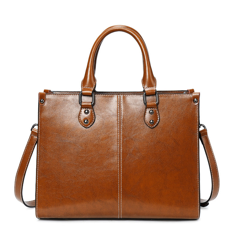 Women's Oil Wax Stitching Leather Fan Cowhide Handbags