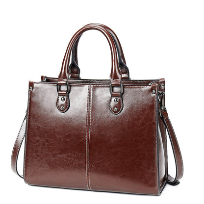 Women's Oil Wax Stitching Leather Fan Cowhide Handbags