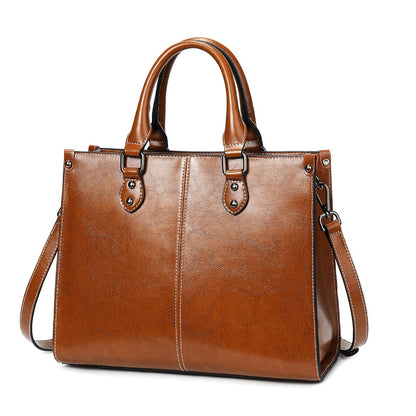 Women's Oil Wax Stitching Leather Fan Cowhide Handbags