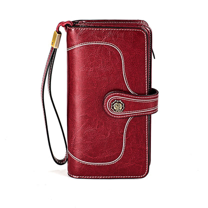 Large Capacity Long Retro Genuine Leather Ladies Wallets