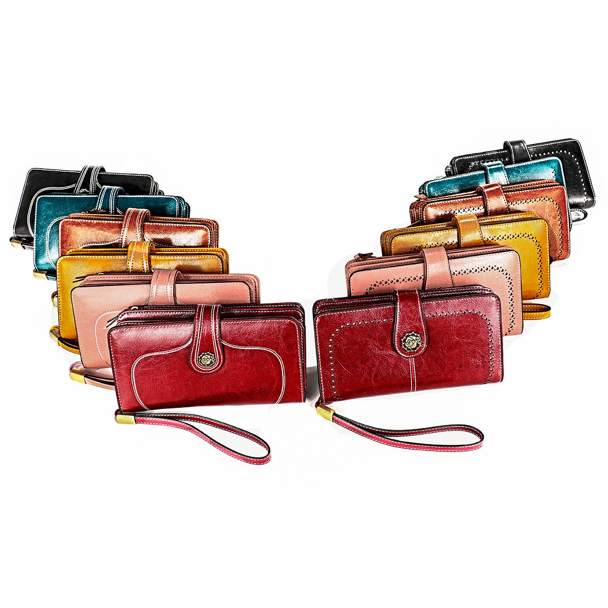 Large Capacity Long Retro Genuine Leather Ladies Wallets