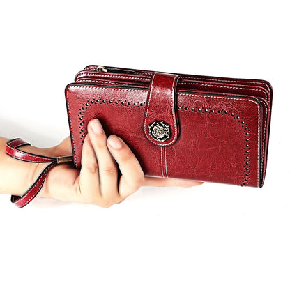 Large Capacity Long Retro Genuine Leather Ladies Wallets