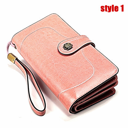 Large Capacity Long Retro Genuine Leather Ladies Wallets