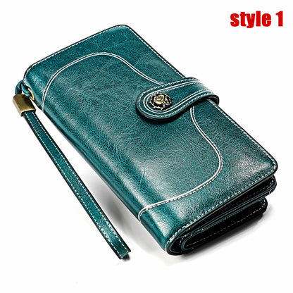 Large Capacity Long Retro Genuine Leather Ladies Wallets