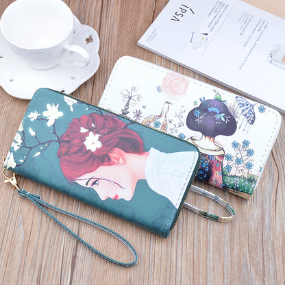 Women's Printed Long Zip Korean Style Fashion Large Ladies Wallets