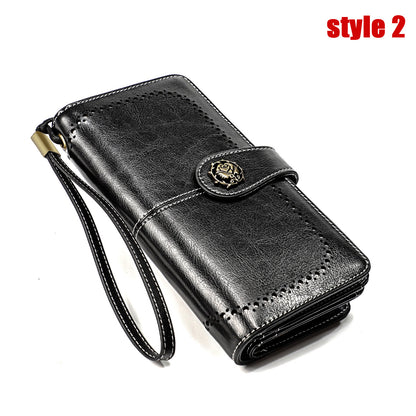 Large Capacity Long Retro Genuine Leather Ladies Wallets