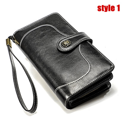 Large Capacity Long Retro Genuine Leather Ladies Wallets