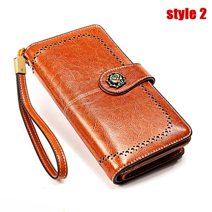 Large Capacity Long Retro Genuine Leather Ladies Wallets