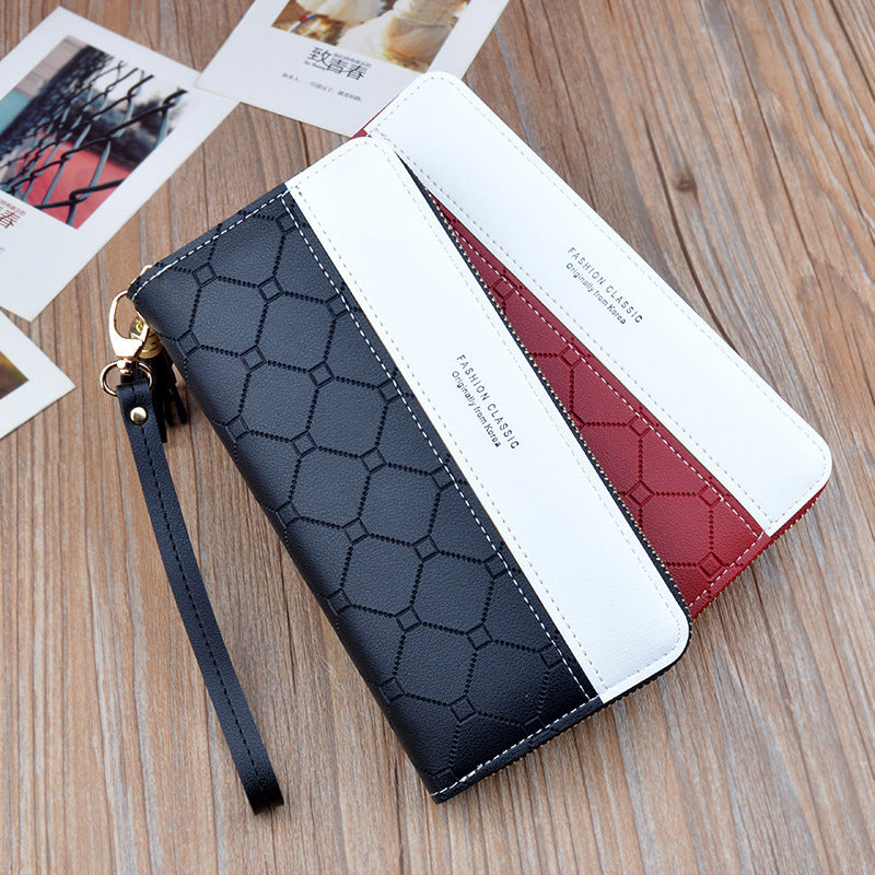 Women's Long Zip Tassel Korean Style Contrast Color Check Large Bags